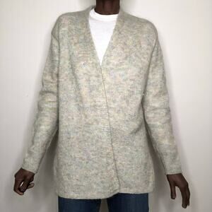 VINTAGE | FIELD MANOR Grey Confetti Mohair Cardigan Duster Sweater Size Large